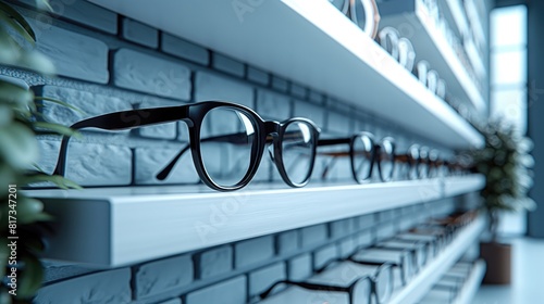 Sunglasses on display in a shop window. 3d rendering