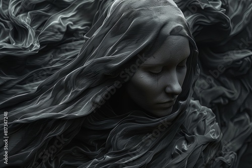 Shadowed Enigma: Digital Art of a Mysterious Figure in Flowing Black Attire