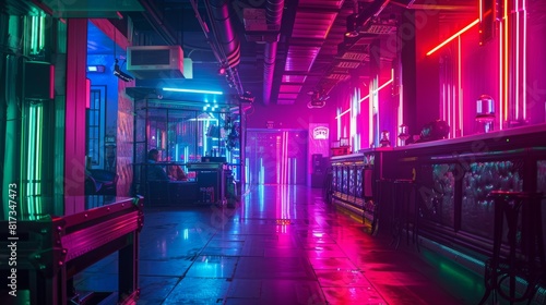 Neon lights illuminate a modern nightclub interior © Vilayat