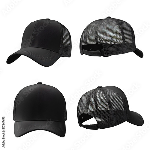 Blank Black Hip Hop Cap With Adjustable Snap Back Closure Strap For Template on White Background. photo