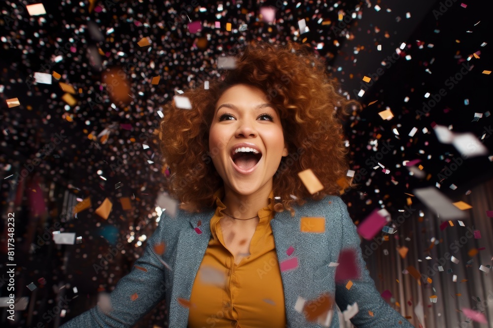 confetti falling on amazed woman confetti falling on amazed woman