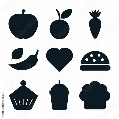 A Set of 9pcs food icon Silhouette Design with white Background and Vector Illustration on white background