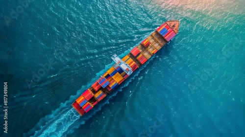 Aerial view of cargo ship that full load container for logistics import export in the ocean, shipping and transportation concept, container cargo maritime ship, Global express carrier.  © Ziyan Yang