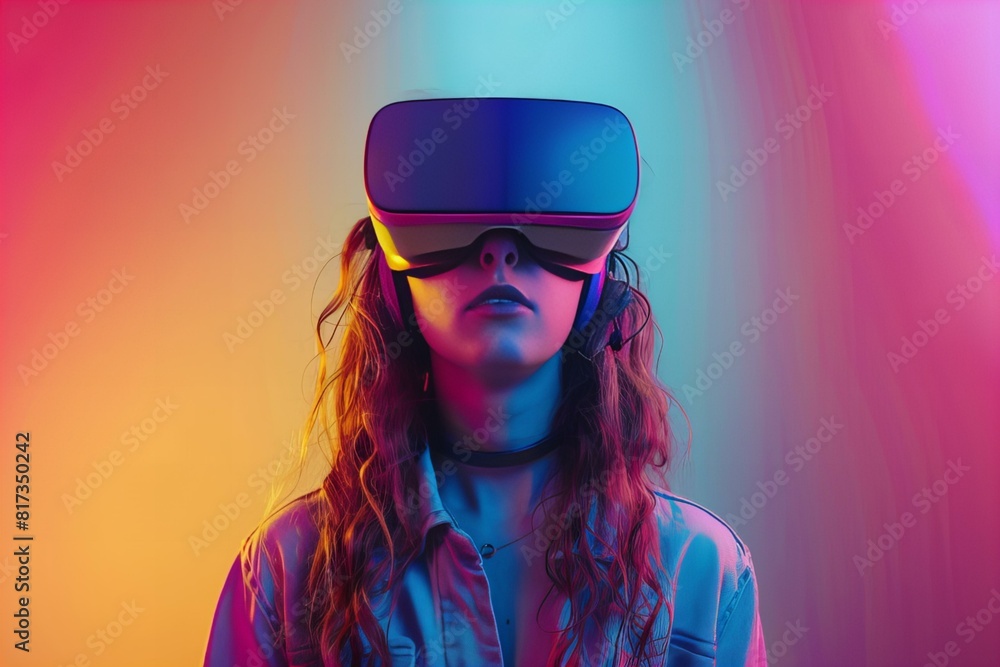 A person in virtual reality headset A person in virtual reality headset