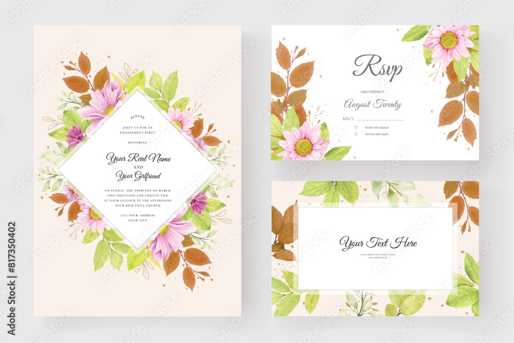 wedding invitation and wedding card with floral frame