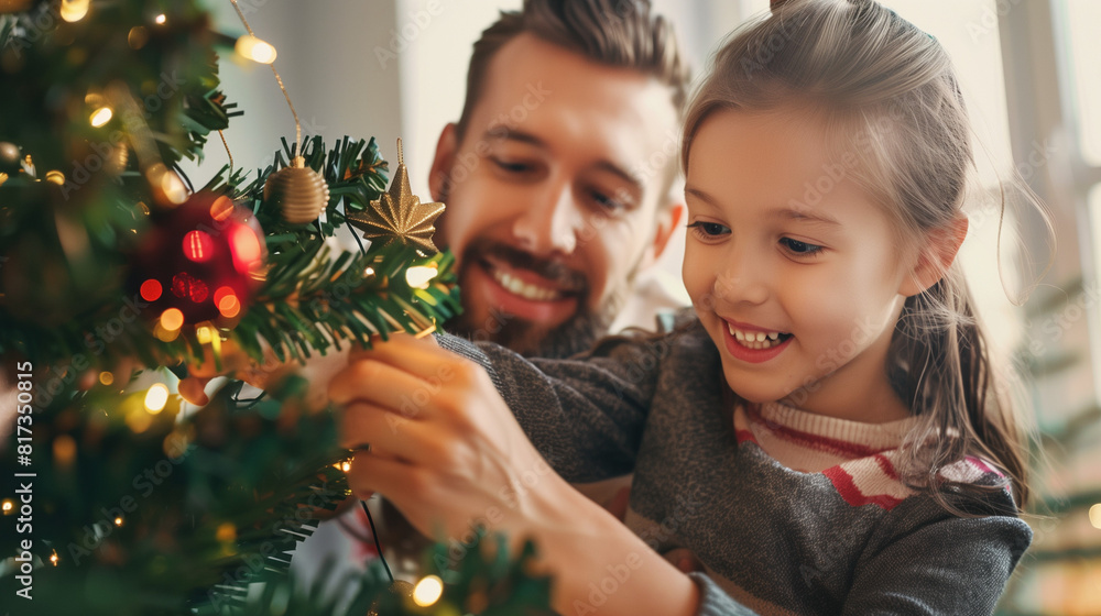 parent and child decorating christmas tree parent and child decorating christmas tree