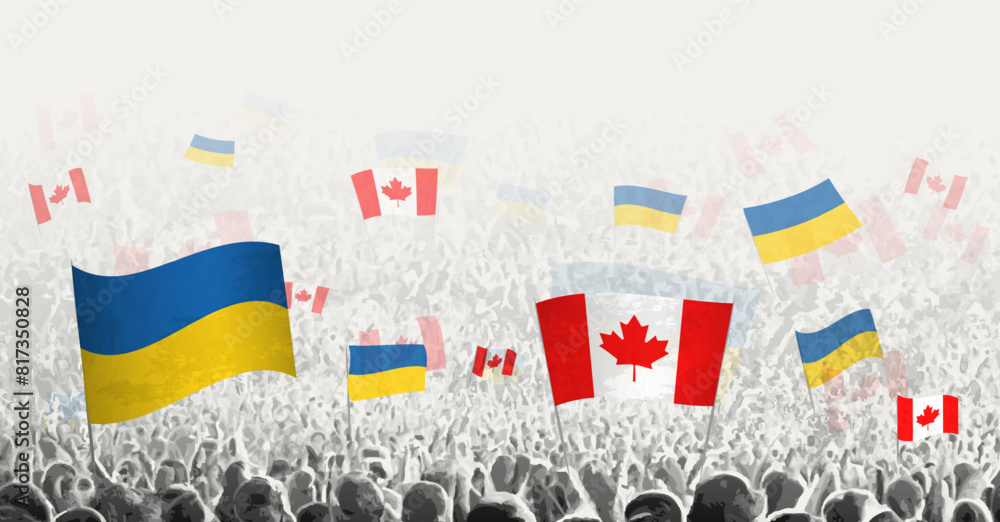 Εκτύπωση καμβά People waving flag of Canada and Ukraine, symbolizing Canada solidarity for Ukraine