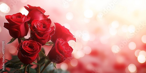 Romantic bouquet of red roses with sparkling bokeh background