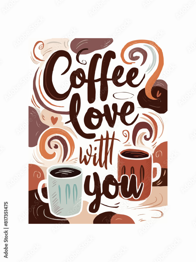 Deep brown whimsical steaming mugs with cozy colors for warmth with typography Deep brown whimsical steaming mugs with cozy colors for warmth with typography