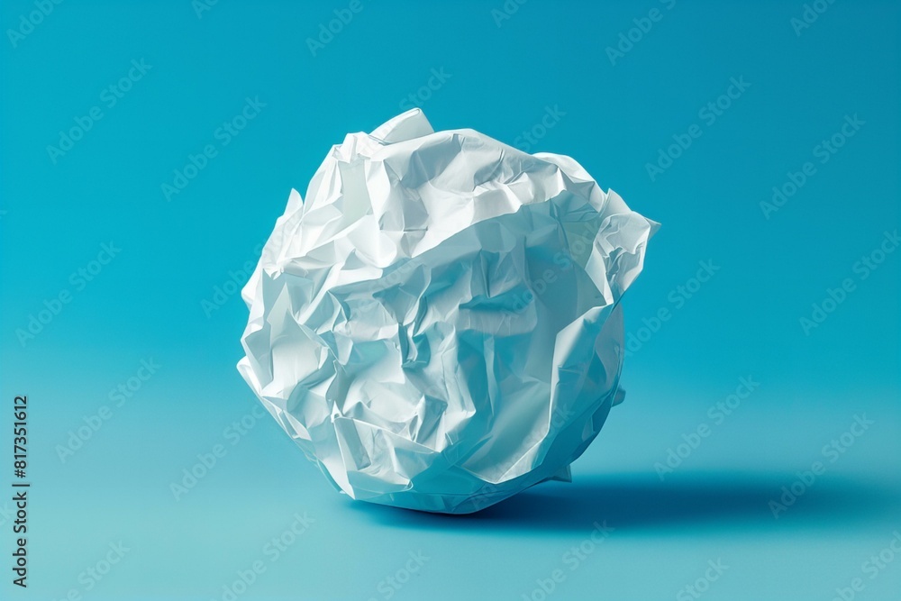 Obraz premium A close up of a white ball of paper on a blue surface