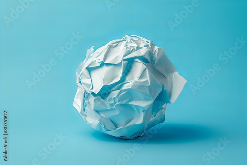 A crumpled paper ball on a blue surface