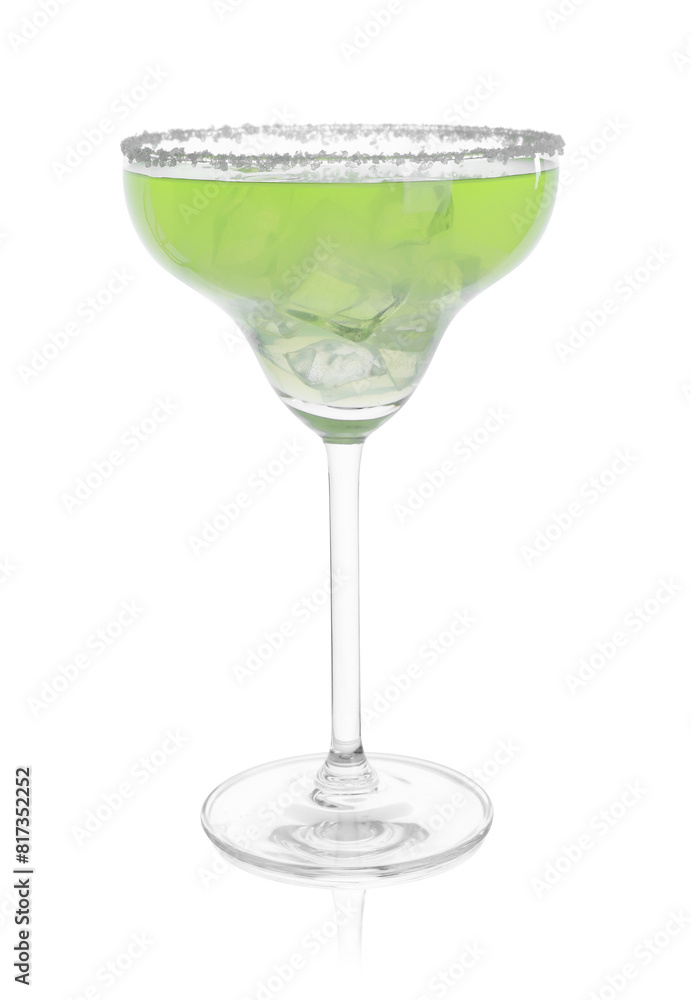 Delicious Margarita cocktail with ice cubes in glass isolated on white Delicious Margarita cocktail with ice cubes in glass isolated on white