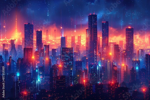 Neon Robotic Dreamscapes: Vibrant City with Futuristic Details © Michael