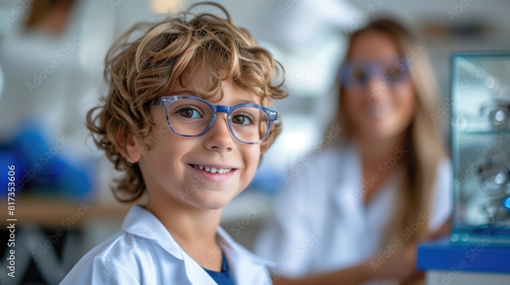 Cute little boy picking up glasses in ophthalmologist's office Cute little boy picking up glasses in ophthalmologist's office