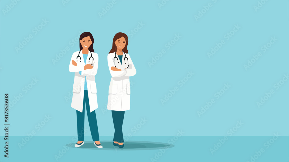 Two female woman doctors in white medical coats one