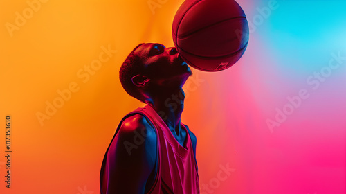 portait, photograph, Basket ball, web site banner, high resolution, neon colors, orange and black colors, high quality, high resolution, 8k, ultrea realistic photo