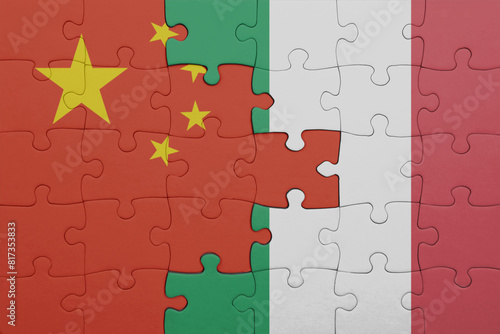 Fototapeta Naklejka Na Ścianę i Meble -  puzzle with the colourful national flag of italy and flag of china .
