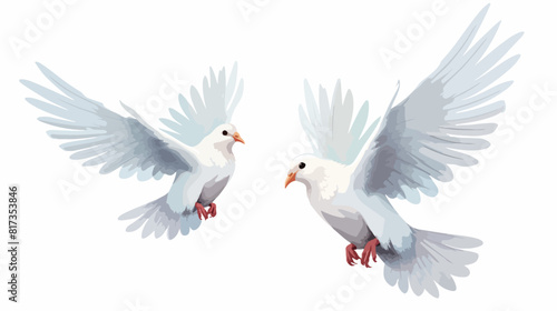 Two free flying white doves sketch vector illustrat © Photo
