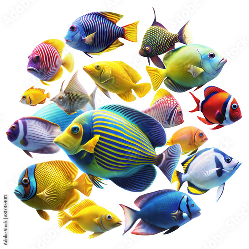 A collection of colorful fish in a circular pattern photo