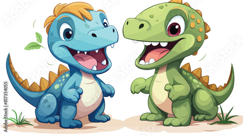 Two funny baby dinosaur characters - tyrannosaurus