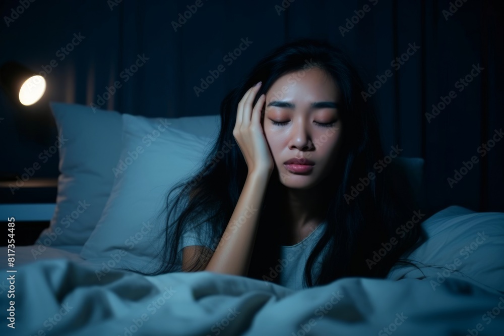 depressed young asian woman can not sleep from insomnia depressed young asian woman can not sleep from insomnia