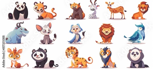Adorable Cartoon Baby Animals Set  Vibrant Colors on White Background
