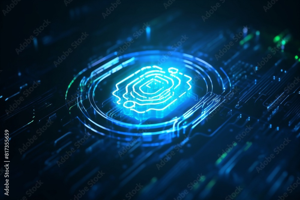 digital fingerprint hologram on future tech background. biometric security and safety evolution. futuristic fingerprint icon in world of technological progress and innovation. cgi 3d render digital fingerprint hologram on future tech background. biometric security and safety evolution. futuristic fingerprint icon in world of technological progress and innovation. cgi 3d render