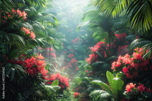 A lush rainforest teeming with exotic flora and fauna  offering opportunities for wildlife spotting and adventure. Concept of biodiversity and ecological wonder. Generative Ai.