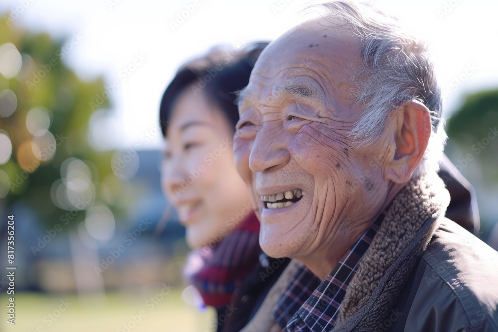 Profile view of an elderly man with a walking stick, representing aging and resilience