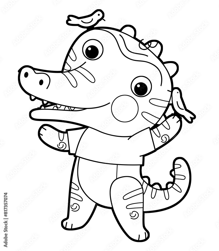 cartoon scene with happy funny dinosaur dino lizard dragon kid child having fun playing kindergarten isolated backgroind illustration cartoon scene with happy funny dinosaur dino lizard dragon kid child having fun playing kindergarten isolated backgroind illustration