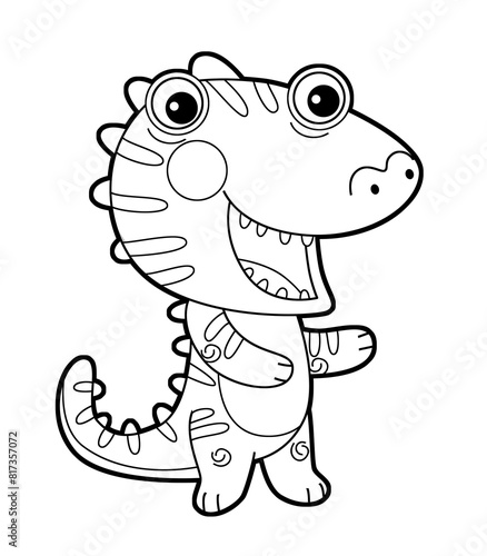 cartoon scene with happy funny dinosaur  dino lizard dragon kid  child having fun playing kindergarten isolated backgroind illustration