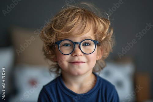 A young happy boy with round glasses