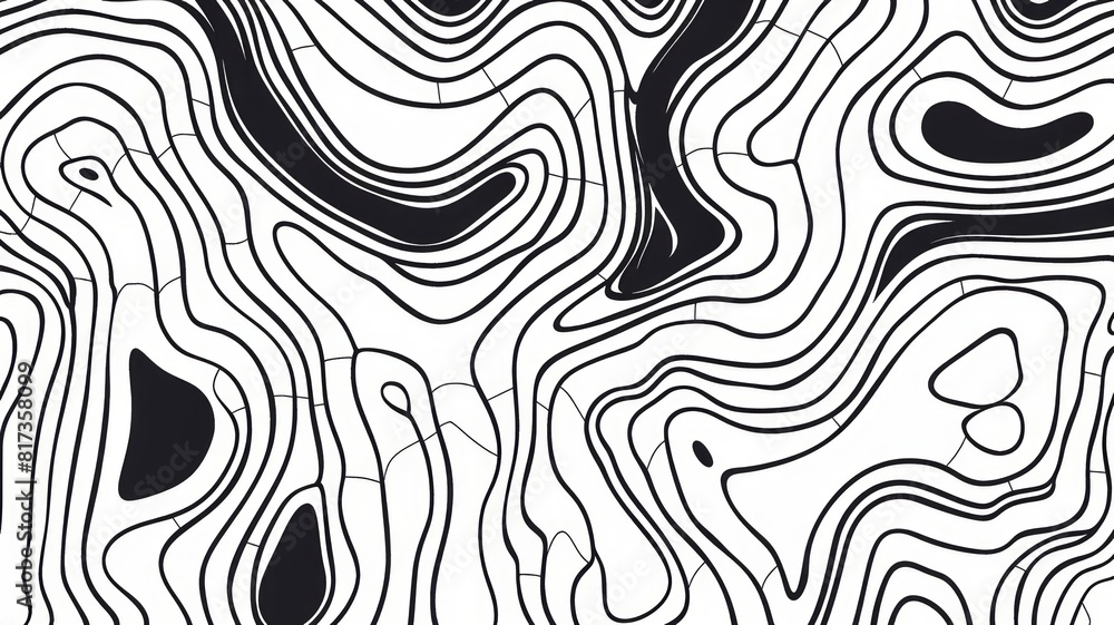 Fototapeta premium Topographic lines with black lines and a white background. Topographic lines that are used as an indication of the height and low of an area.