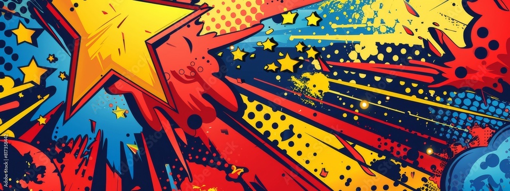 Fototapeta premium A dynamic, superhero background with comic book patterns and bold colors.
