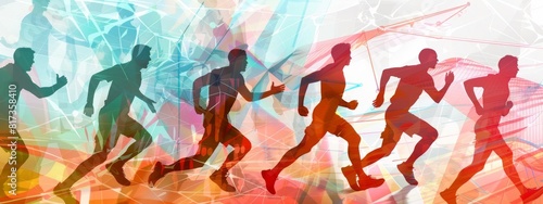 A dynamic  sports-themed background with silhouettes of athletes in action.