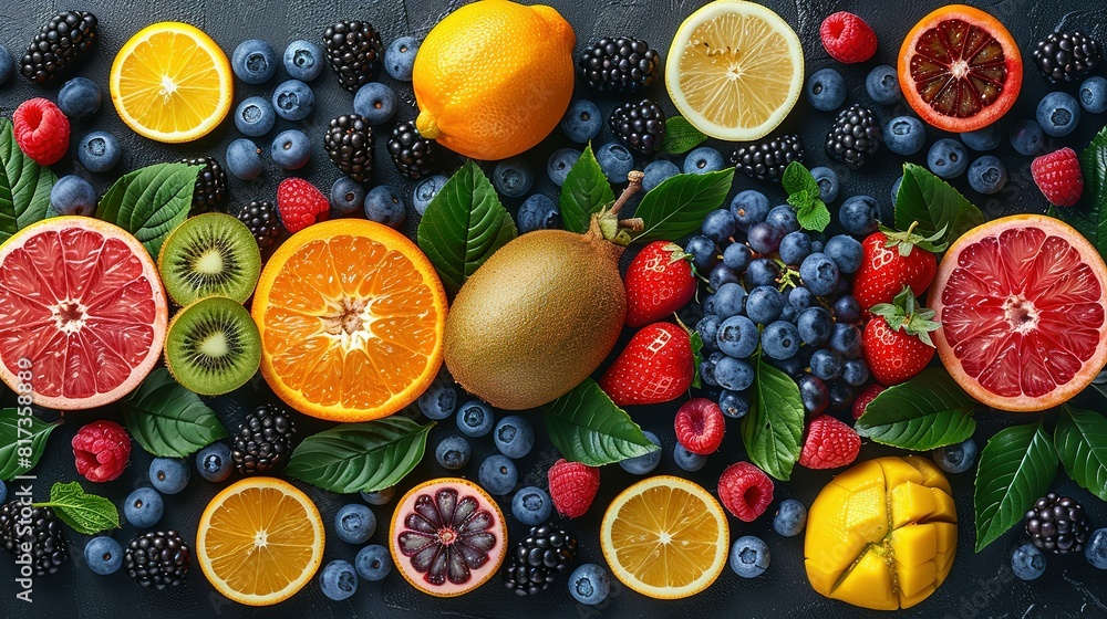vibrant summer background pattern of colorful tropical fruits vibrant summer background pattern of colorful tropical fruits