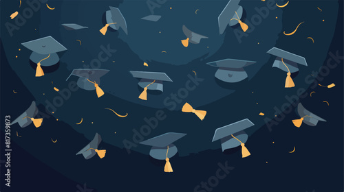 University or college caps fly in the air in a mome