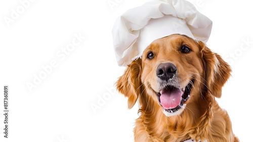 Cute dog Golden retriever Chef with costume ready to cooking for dinner isolated on clear png background, funny moment, pet concept