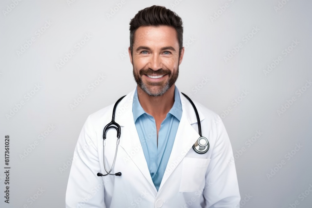 portrait of doctor smiling on white background portrait of doctor smiling on white background