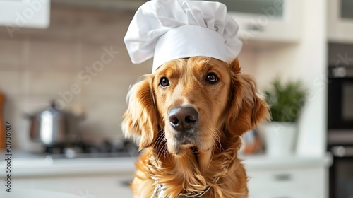 Cute dog Golden retriever Chef with costume ready to cooking for dinner isolated on clear png background, funny moment, pet concept