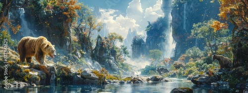 A heartwarming scene of wildlife conservation efforts, with diverse animals, lush habitats, and a sense of protection.