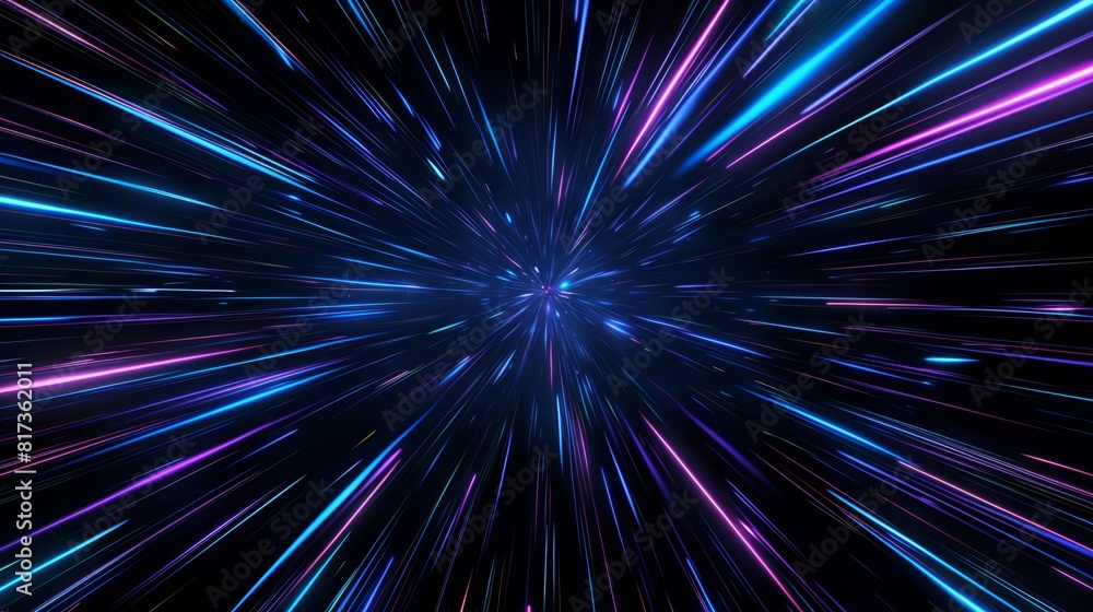Black background with blue and purple light streaks, abstract, digital art, dynamic motion. Black background with blue and purple light streaks, abstract, digital art, dynamic motion.