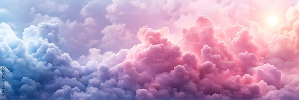 Fototapeta premium Beautiful cloudscape with blue sky and pink clouds, Pink clouds in the sky stage fluffy cotton candy ,summer paradise dreamy concept. 