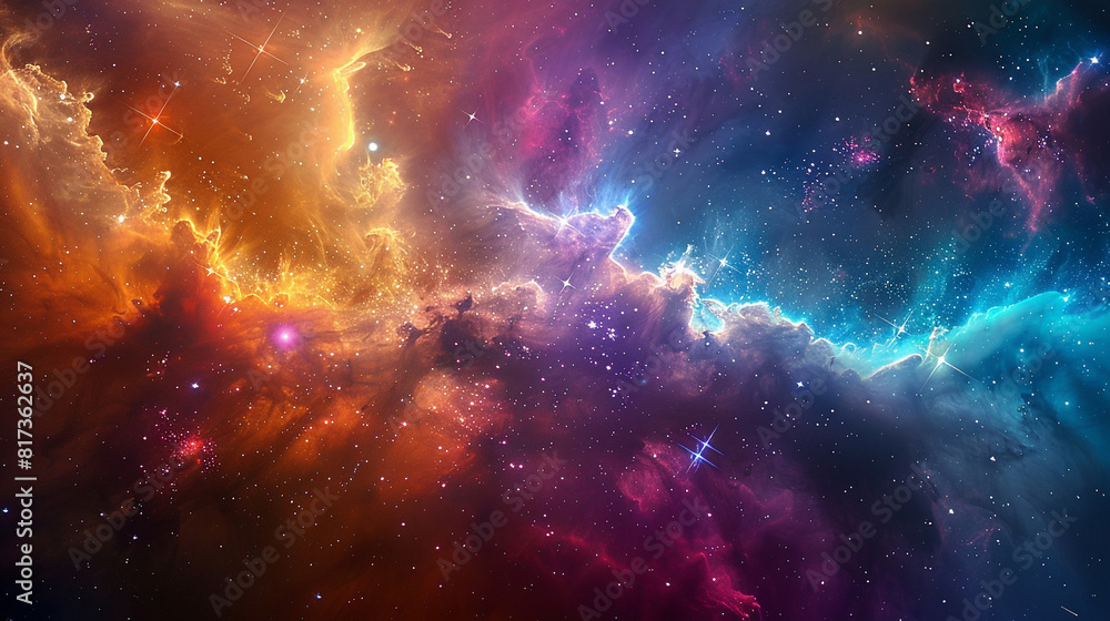 Vibrant Photo of a Nebula's Star-Studded Beauty Exploring the Celestial Splendor of Deep Space in Vivid Detail