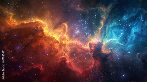 Vibrant Photo of a Nebula's Star-Studded Beauty Exploring the Celestial Splendor of Deep Space in Vivid Detail © Arti