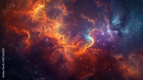 Vibrant Photo of a Nebula's Star-Studded Beauty Exploring the Celestial Splendor of Deep Space in Vivid Detail