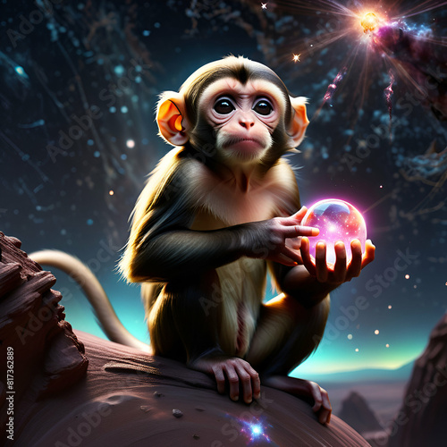 Monkey olding his planet photo