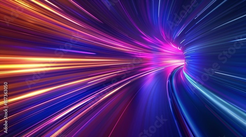 Blue and purple background with light streaks, dynamic, abstract, digital art. Speed, Fast