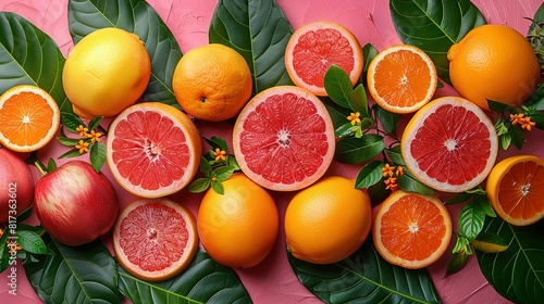 vibrant summer background pattern of colorful tropical fruits
