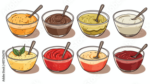 Various sauces in bowls hand drawn sketch vector il
